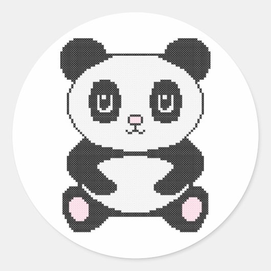 Sticker Rond Panda de caricature en croix broderie (Devant)