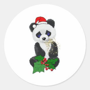 Sticker Rond Panda de Noël