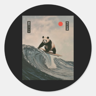 Sticker Rond Panda drôle de dicton de surf vague japonaise mème