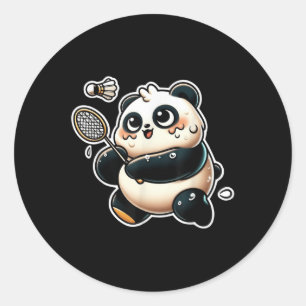 Sticker Rond Panda drôle jouant au badminton exercice sportif m