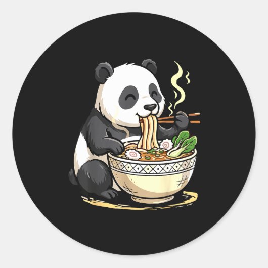 Sticker Rond Panda Eating Funny Ramen Noodles (Devant)