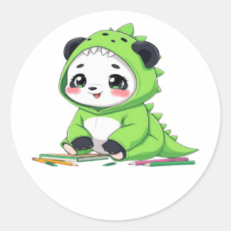 Sticker Rond Panda en costume de dinosaure