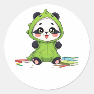 Sticker Rond Panda en costume de dinosaure