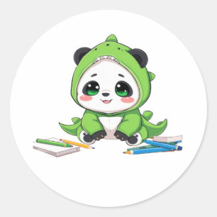 Sticker Rond Panda en costume de dinosaure