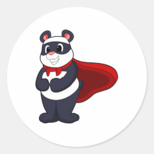 Sticker Rond Panda en héros avec Masque et Cap
