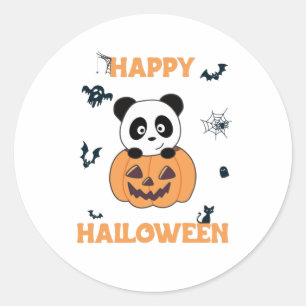 Sticker Rond Panda En Pandas Douces Citrouilles Bonne Halloween