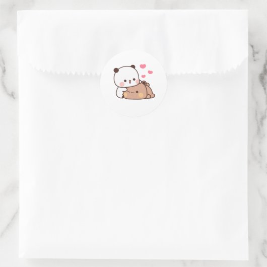 Sticker Rond Panda Et Brownie Bear Couple (Sac)