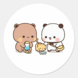 Sticker Rond Panda Et Brownie Bear Couple