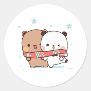 Sticker Rond Panda Et Brownie Bear Couple, Joyeux Noël
