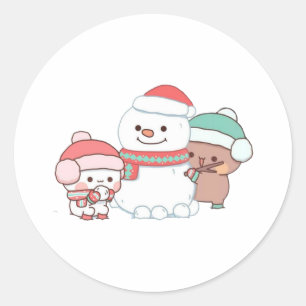 Sticker Rond Panda Et Brownie Bear Couple, Joyeux Noël