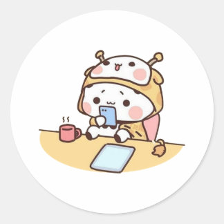 Sticker Rond Panda Et Brownie Bear Couple Relaxant