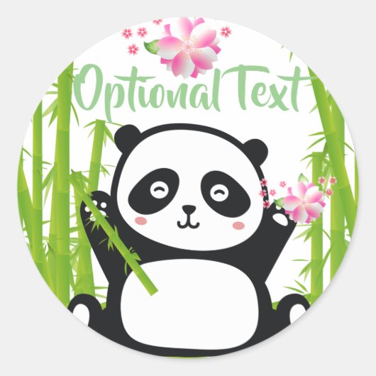 Sticker Rond Panda heureux avec bambou et fleurs de cerisiers (Devant)