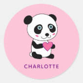 Sticker Rond Panda mignonne au coeur rose + Nom (Devant)