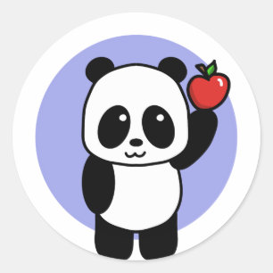 Sticker Rond Panda mignonne avec une pomme rouge brillante