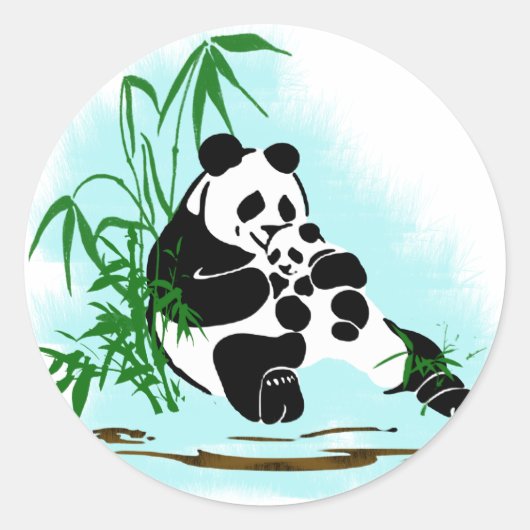 Sticker Rond Panda Momma et bébé (Devant)