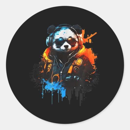 Sticker Rond Panda Music Dj Contrôleur Jeux Panda (Devant)