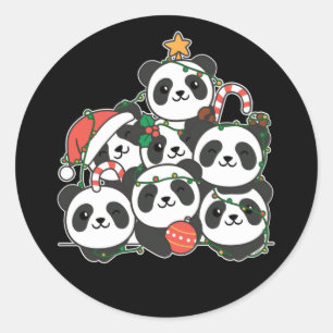 Sticker Rond Panda Noël Arbre drôle Animal Noël