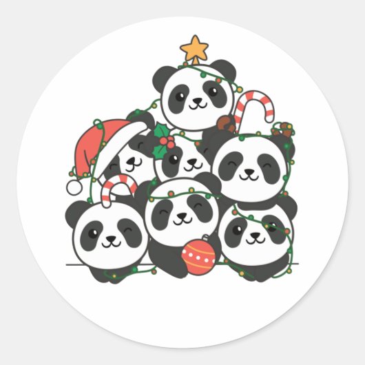 Sticker Rond Panda Noël Arbre drôle Animal Noël (Devant)