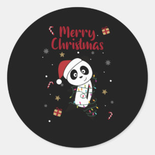 Sticker Rond Panda Noël Neige Animaux d'hiver Pandas