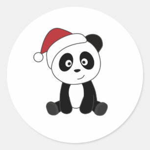 Sticker Rond Panda Noël Neige Animaux d'hiver Pandas