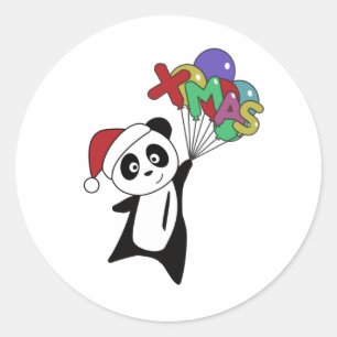 Sticker Rond Panda Noël Neige Animaux d'hiver Pandas
