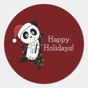 Sticker Rond Panda Noël Neige hiver Animaux Pandas Classique