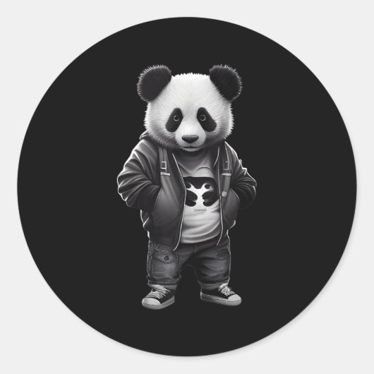 Sticker Rond Panda Noir Et Blanc Avec Sportswear (Devant)