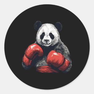 Sticker Rond Panda Ours Portant Des Gants De Boxe - Boxe Drôle