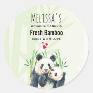 Sticker Rond Panda Pair Cute & Bambou Aquarelle Bougie Savon