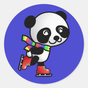 Sticker Rond Panda patinage