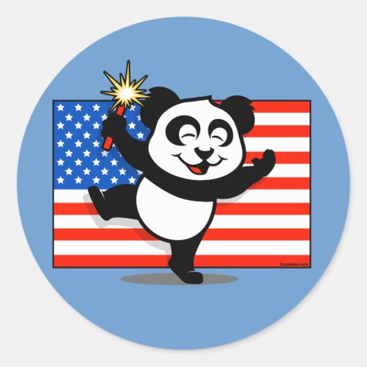 Sticker Rond Panda patriotique avec drapeau américain (Devant)