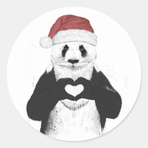 Sticker Rond Panda père Noël