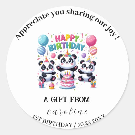Sticker Rond Panda pour la fête d'anniversaire (Devant)