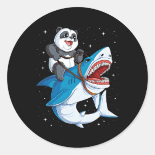 Sticker Rond Panda Riding Shark Space Galaxy Jawsome