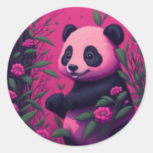 Sticker Rond Panda Rose Coloré
