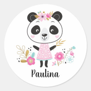 Sticker Rond Panda rose Personnalisé Adorable Fille