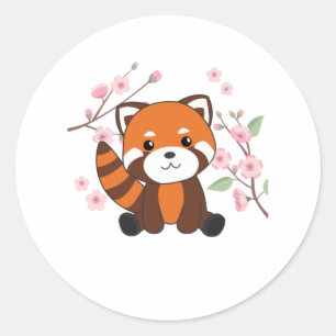 Sticker Rond Panda Rouge Animaux Doux Pour Kawaii Kawaii