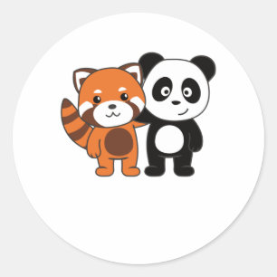 Sticker Rond Panda Rouge Avec Panda Amoureux des animaux Doux P