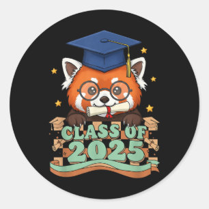 Sticker Rond Panda Rouge Diplômé Cl De 2025 Enfants Hommes Femm