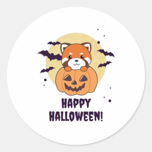 Sticker Rond Panda Rouge En Pandas Cute Citrouille Joyeux Hallo (Devant)
