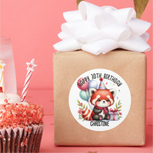 Sticker Rond Panda rouge mignonne fête d'anniversaire faveurs