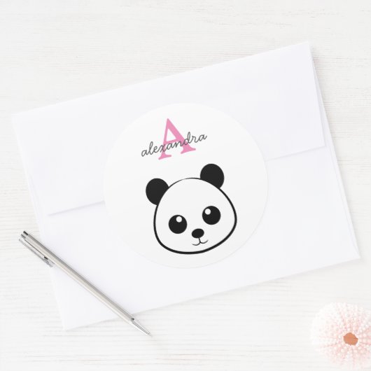 Sticker Rond Panda souriant visage Monogramme (Enveloppe)