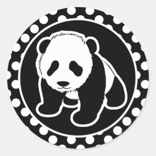 Sticker Rond Panda sur le pois noir et blanc