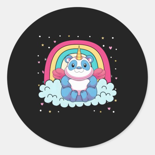 Sticker Rond Pandacorn Unicorn Panda arc-en-ciel animal magique (Devant)