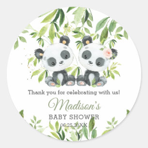 Sticker Rond Pandas Bamboo Verdure Twin Boy Baby shower fille