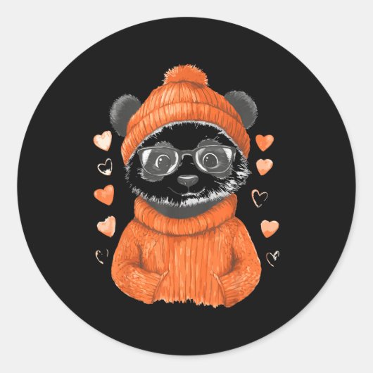 Sticker Rond Pandas With Hearts Love Valentine's Day Women Hear (Devant)