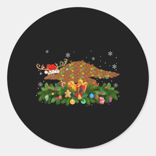 Sticker Rond Pangolin Animal Lover Reindeer Santa Hat Pangolin (Devant)