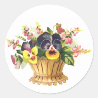 Sticker Rond Panier à fleurs de printemps
