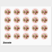 Sticker Rond Panier à fleurs Rose vintage (Feuille)
