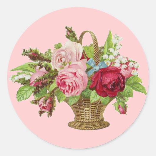 Sticker Rond Panier à fleurs Rose vintage (Devant)
